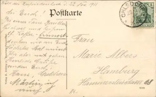 Ak Hamburg Wandsbek Hummelsbüttel , Vorderansicht eines Hauses, Menschen auf Balkon, Gartenanlage