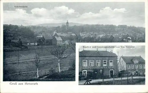 Ak Hetzerath in der Eifel, Totalansicht, Gruß aus  Gasthof von Nik. Bernard, Landschaftsbild