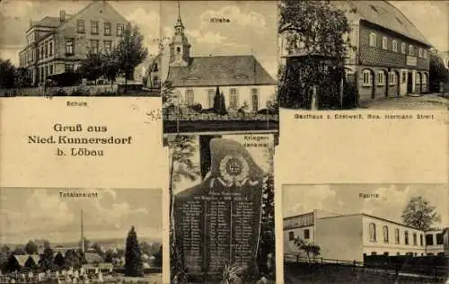 Ak Niedercunnersdorf Kottmar in der Oberlausitz Sachsen, Gasthof Edelweiß, Schule, Fabrik