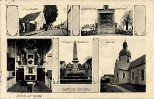 Ak Roßbach Braunsbedra im Saalekreis, Dorfstraße, Schlachten-Denkmal, Inneres der Kirche, Krieger