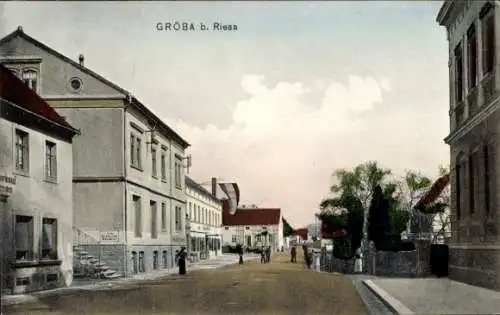Ak Gröba Riesa an der Elbe Sachsen, Straßenpartie