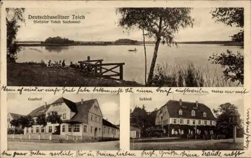 Ak Deutschbaselitz Kamenz Sachsen, Deutschbaselitzer Teich, Gasthof, Schloss, Naturansicht, ruhig