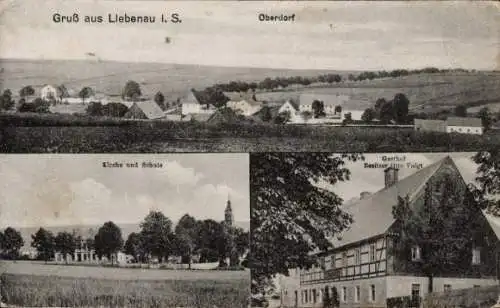 Ak Liebenau Geising Altenberg Erzgebirge, Oberdorf, Gasthof von Otto Voigt, Kirche, Schule
