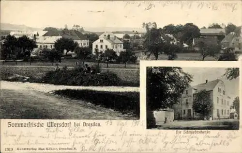 Ak Ullersdorf Radeberg in Sachsen, Gesamtansicht, Schmiedeschänke