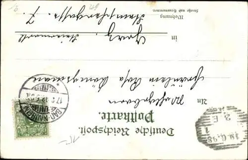 Litho Bad Nauheim in Hessen, Frauen in Tracht, Sprudel, Kurbrunnen