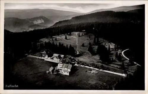 Ak Zuflucht Bad Peterstal Griesbach im Schwarzwald, Landschaft mit Höhenhotel, Wald, Berge, Winte