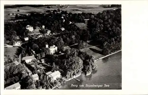 Ak Berg am Starnberger See Oberbayern, Luftaufnahme, Starnberger See, Bäume, Villen