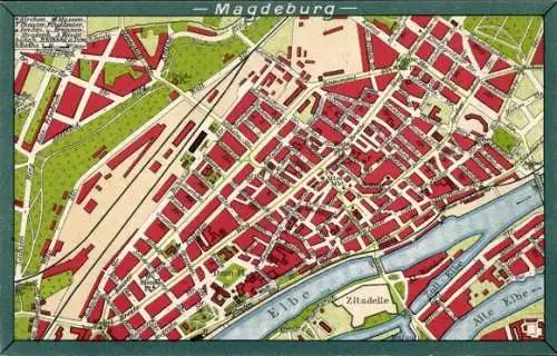 Stadtplan Ak Magdeburg, Elbe, Zitadelle, Straßenverlauf, Breite Weg