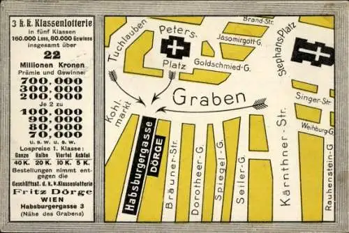 Stadtplan Ak Wien I., Graben, Klassenlotterie