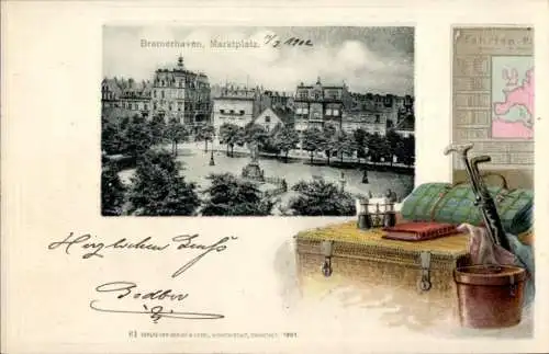 Ak Bremerhaven, Marktplatz, Landkarte, Truhe, Fernglas