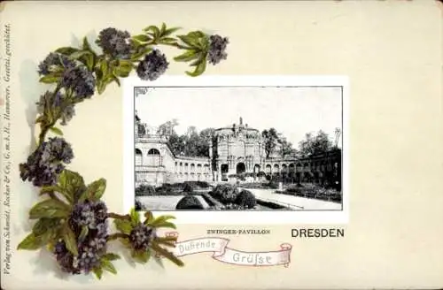Präge Passepartout Ak Dresden Altstadt, Zwinger-Pavillon, Blumen