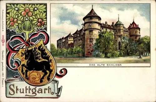Künstler Wappen Litho Stuttgart in Württemberg, Altes Schloss