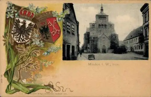 Präge Wappen Ak Minden in Westfalen, Dom, Vergissmeinnicht