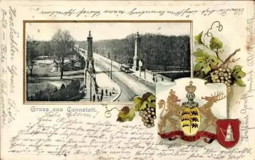 Präge Passepartout Wappen Ak Bad Cannstatt Stuttgart in Württemberg, Gesamtansicht