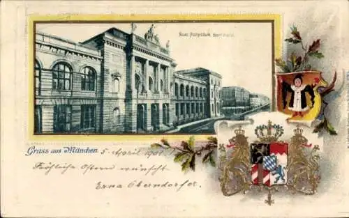 Präge Wappen Passepartout Ak München Bayern, Neues Postgebäude, Bayerstraße