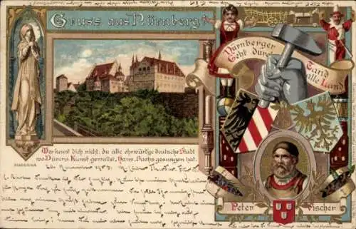 Wappen Litho Nürnberg in Mittelfranken, Nürnberger Tand, Peter Vischer, Madonna