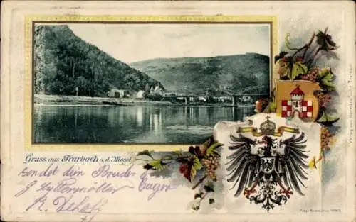 Präge Passepartout Wappen Ak Traben Trarbach an der Mosel, Gesamtansicht