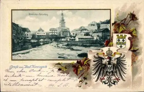 Präge Passepartout Wappen Ak Bad Kreuznach an der Nahe, Nahebrücke, Kantzenberg
