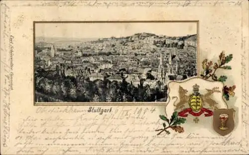 Präge Passepartout Wappen Ak Stuttgart in Württemberg, Gesamtansicht