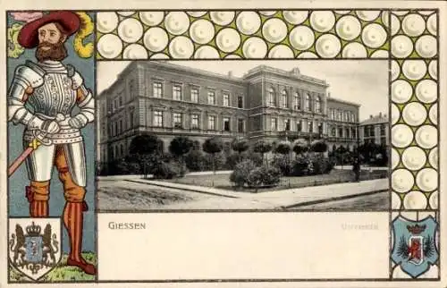 Präge Wappen Passepartout Ak Gießen an der Lahn Hessen, Universität