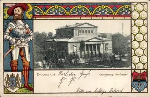 Präge Passepartout Wappen Ak Darmstadt in Hessen, Großherzogliches Hoftheater