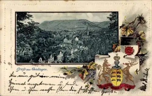 Präge Passepartout Wappen Ak Geislingen an der Steige, Gesamtansicht