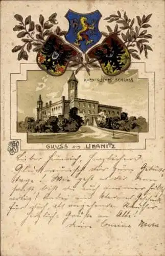 Präge Passepartout Wappen Litho Legnica Liegnitz Schlesien, Königliches Schloss