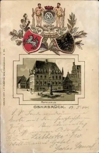 Präge Wappen Passepartout Litho Osnabrück in Niedersachsen, Rathaus