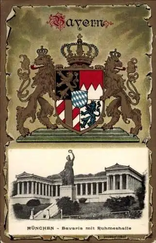 Präge Wappen Ak München, Bavaria, Ruhmeshalle