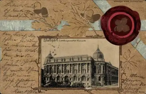 Präge Passepartout Ak Stuttgart in Württemberg, Landesgewerbe-Museum, Glücksklee