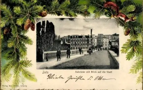 Präge Ak Zeitz im Burgenlandkreis, Aubrücke, Passanten