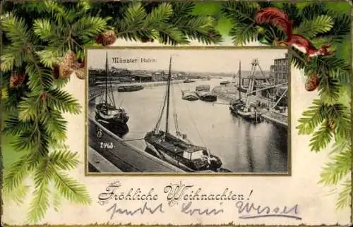 Präge Passepartout Ak Münster in Westfalen, Hafen, Tannenzweige