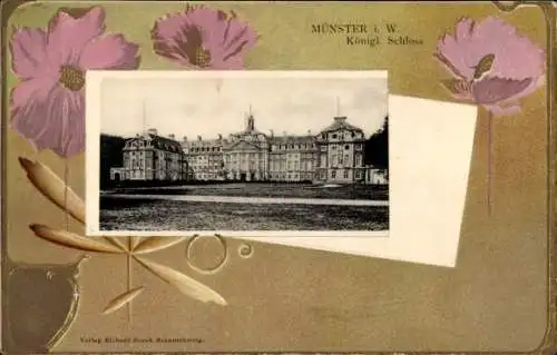 Präge Ak Münster in Westfalen, Königliches Schloss, Blumen