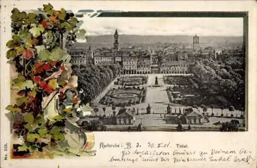 Präge Passepartout Ak Karlsruhe in Baden, Gesamtansicht