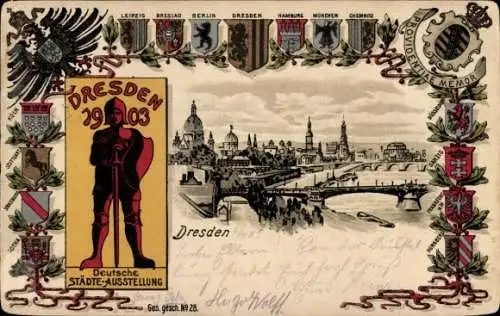 Wappen Litho Dresden, Deutsche Städteausstellung 1903, Stadt