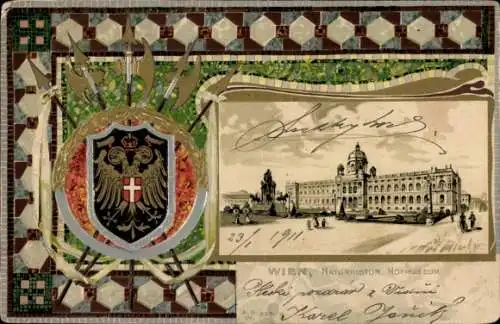 Präge Passepartout Wappen Litho Wien I., Naturhistorisches Museum