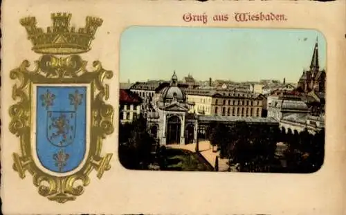 Präge Wappen Ak Wiesbaden in Hessen, Gesamtansicht