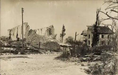 Foto Ak Aspach le Bas Niederaspach Elsass Haut Rhin, Zerstörte Häuser, I. WK
