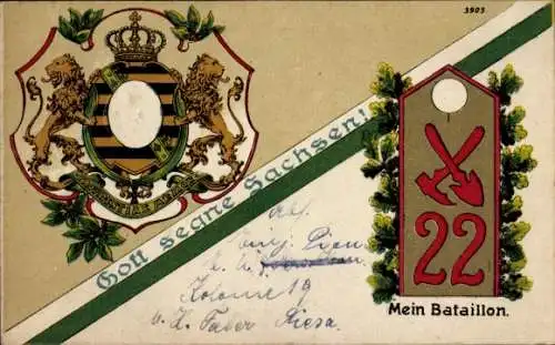 Wappen Ak Gott segne Sachsen, Mein Bataillon Nr. 22