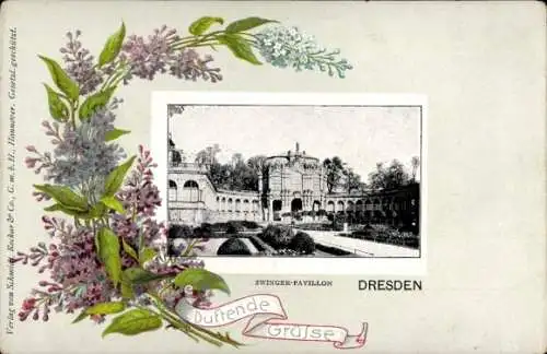 Präge Passepartout Ak Dresden Altstadt, Zwinger-Pavillon, Flieder