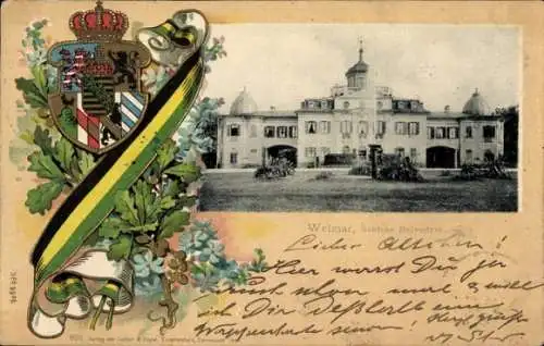 Präge Wappen Litho Weimar, Schloss Belvedere, Fontäne