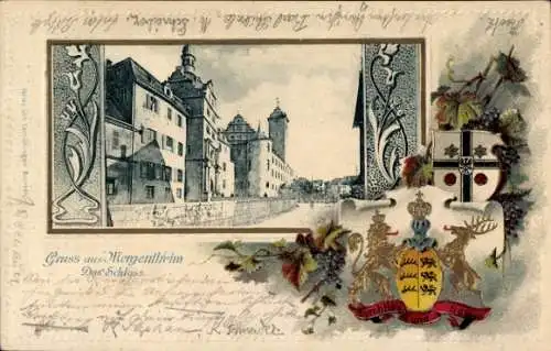 Präge Passepartout Wappen Jugendstil Ak Bad Mergentheim in Tauberfranken, Schloss