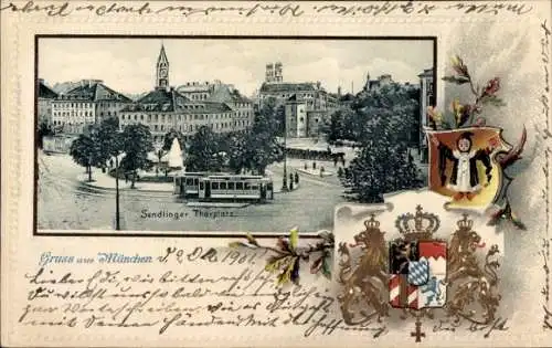 Präge Passepartout Wappen Ak München, Sendlinger Thorplatz