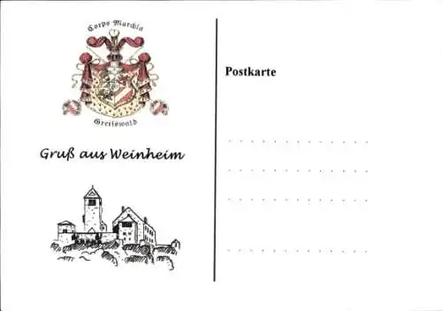 Studentika Ak Greifswald, Corps Marchia, Wappen, Gruß aus Weinheim, WSC