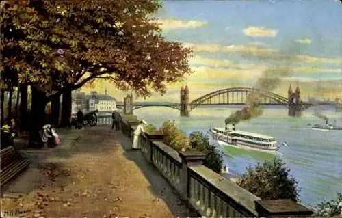 Künstler Ak Hoffmann, H., Bonn am Rhein, Blick vom alten Zoll, Brücke, Boot
