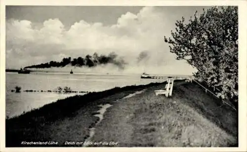 Ak Lühe Jork im Alten Land, Fährhaus Lühe, Kirschenland, Deich mit Blick auf die Elbe