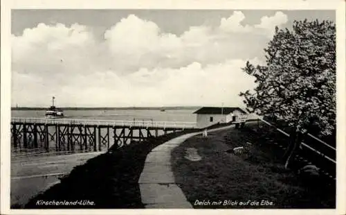 Ak Lühe Jork im Alten Land, Fährhaus Lühe, Kirschenland, Deich mit Blick auf die Elbe