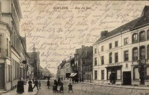 Ak Roeselare Roeselaere Rousselare Roulers Westflandern, Stadtansicht,Rue du Sud,Menschen auf Str