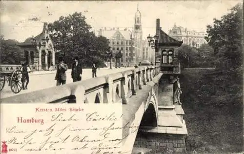 Ak Hamburg Mitte Altstadt, Kersten Miles Brücke, Stadtansicht,  Architektur, Spaziergänger
