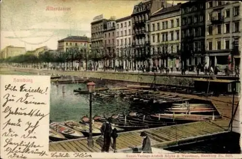 Ak Hamburg Mitte Altstadt, Alterdamm,  Geburtsstagsglückwünsche, Boote am Wasser